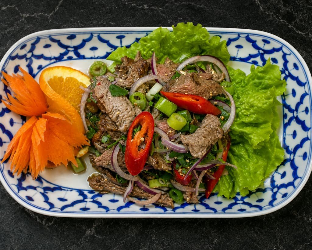 Nam tok beef salad, After