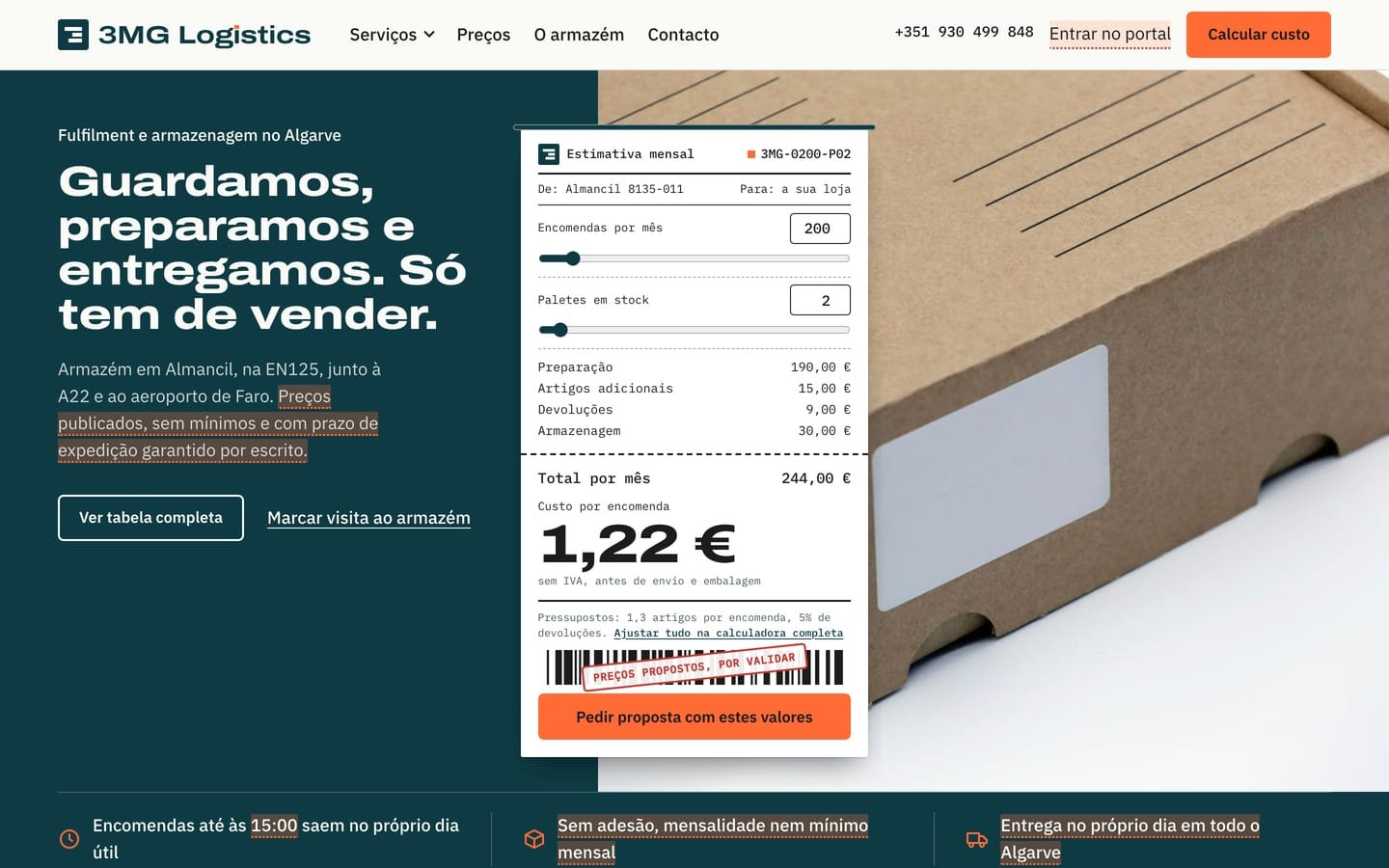The 3MG Logistics website on a desktop screen.